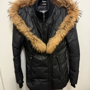 Mackage Black Puffer Jacket with Fur Trim